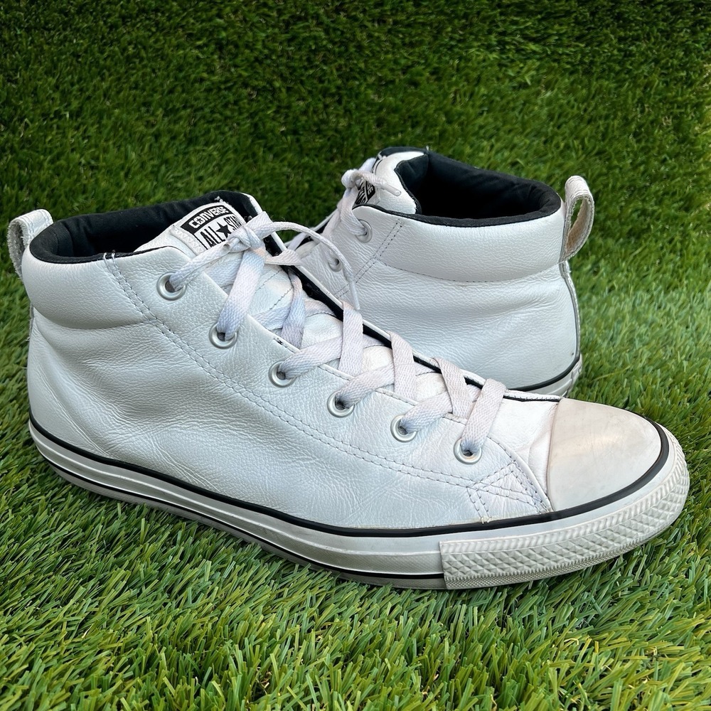 Converse Shoes Men Size 12 All Star Street Mid White Leather Sneakers